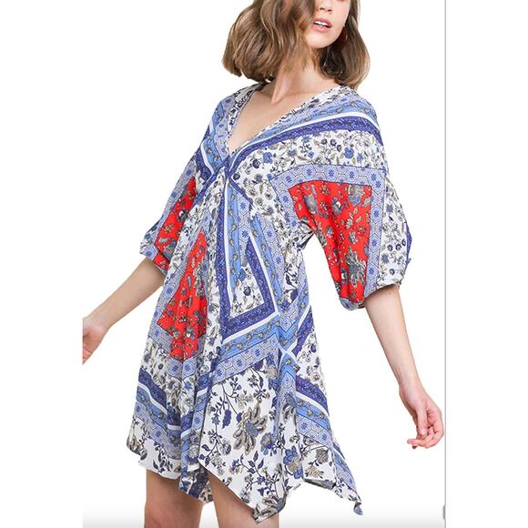 Umgee Dresses & Skirts - Umgee Floral Paisley Bandana Red Blue Dress Medium